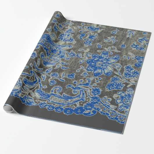 ANTIEK LACE BLACK EN BLAUW GIFT-opvulpapier Cadeaupapier (Uitgerold)