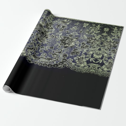 ANTIEK LACE BLACK EN BLAUW GIFT-opvulpapier Cadeaupapier (Uitgerold)