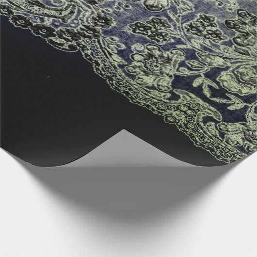 ANTIEK LACE BLACK EN BLAUW GIFT-opvulpapier Cadeaupapier (Hoek)