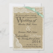 Antiek Lace en Mint Bow Country Wedding Kaart (Voorkant)