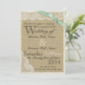 Antiek Lace en Mint Bow Country Wedding Kaart (Staand voorkant)