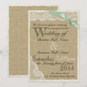 Antiek Lace en Mint Bow Country Wedding Kaart (Voorkant / Achterkant)