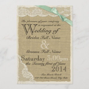Antiek Lace en Mint Bow Country Wedding Kaart