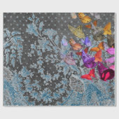 ANTIEK LACE GIFT-WRAP MET BUTTERFLIES IN BLAUW CADEAUPAPIER (Vlak)
