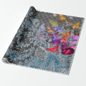 ANTIEK LACE GIFT-WRAP MET BUTTERFLIES IN BLAUW CADEAUPAPIER (Uitgerold)