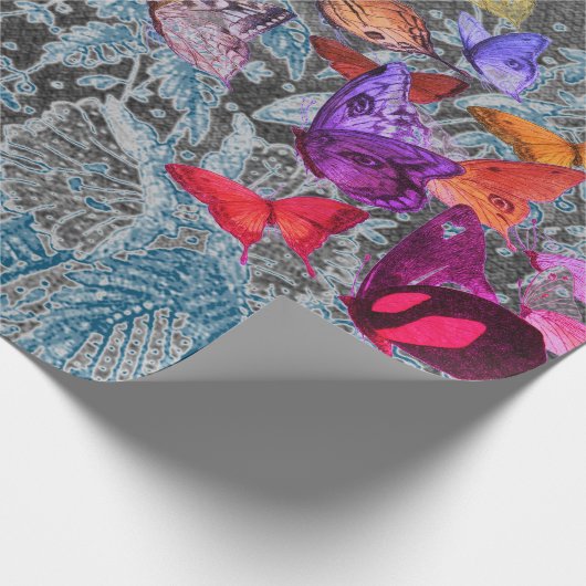 ANTIEK LACE GIFT-WRAP MET BUTTERFLIES IN BLAUW CADEAUPAPIER (Hoek)