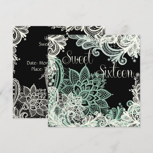 Antiek Lace Green Sweet Sixteen Party-uitnodiging Kaart (Voorkant / Achterkant)
