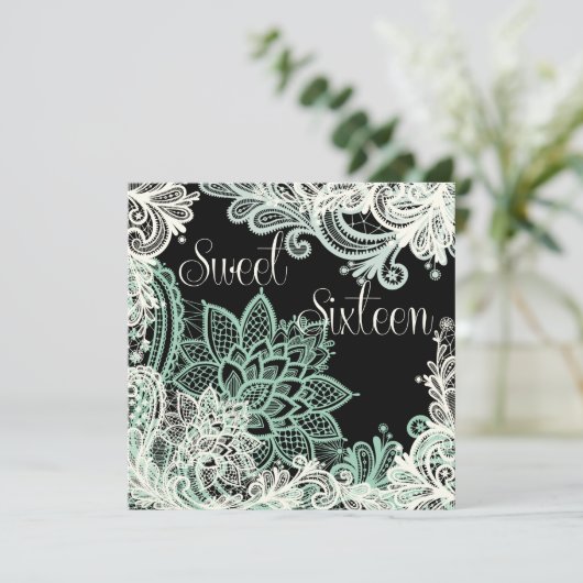 Antiek Lace Green Sweet Sixteen Party-uitnodiging Kaart (Staand voorkant)