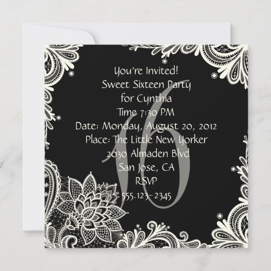 Antiek Lace Green Sweet Sixteen Party-uitnodiging Kaart (Achterkant)