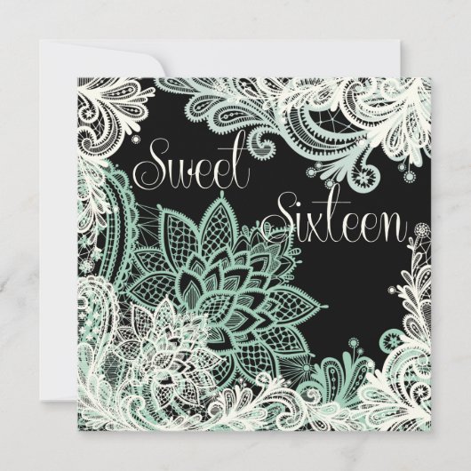 Antiek Lace Green Sweet Sixteen Party-uitnodiging Kaart (Voorkant)