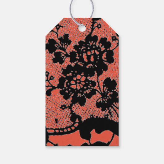 ANTIEK LACE PATROON BLACK EN RED GIFT LABEL CADEAULABEL (Voorkant)