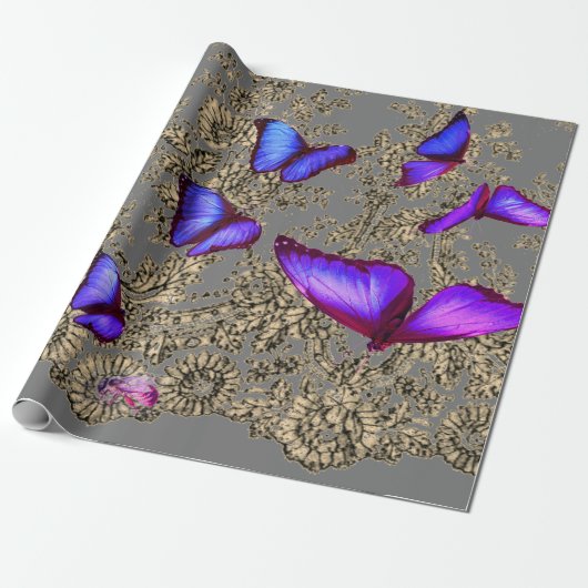 ANTIEK LACE PATROON BUTTERFLY Wrapping Paper Cadeaupapier (Uitgerold)