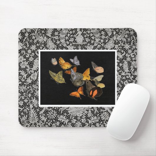 ANTIEK LACE PATROON MET BUTTERFLIES Mousepad Muismat (Met muis)