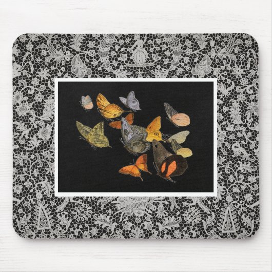 ANTIEK LACE PATROON MET BUTTERFLIES Mousepad Muismat (Voorkant)