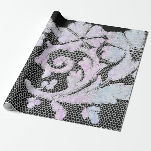 ANTIEK LACE ZWARTE EN BLAUWE WRAPPINGSPAPIER CADEAUPAPIER (Uitgerold)