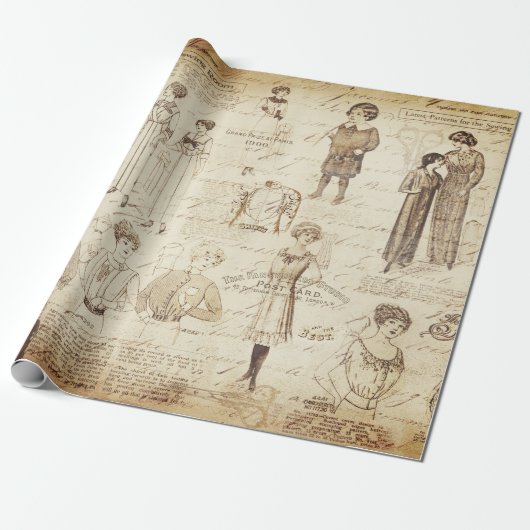 Antiek  Lady Meisje Mode Cadeaupapier (Uitgerold)