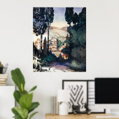  Antiek landschap Waterverf Fiesole Italië Poster (Thuiskantoor)