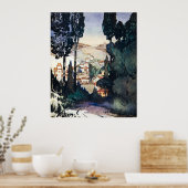  Antiek landschap Waterverf Fiesole Italië Poster (Keuken)