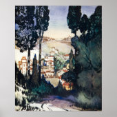  Antiek landschap Waterverf Fiesole Italië Poster (Voorkant)