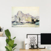 Antiek landschap Waterverf Le Puy Frankrijk Poster (Thuiskantoor)