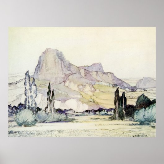 Antiek landschap Waterverf Le Puy Frankrijk Poster (Voorkant)