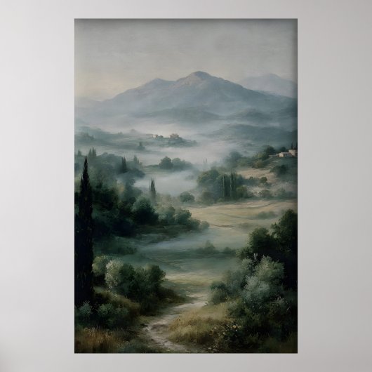 Antiek landschapsprint, groen bergenveld poster (Voorkant)