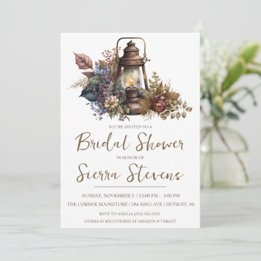 Antiek Lantaarn en Herfst Bouquet Vrijgezellenfees Kaart (Staand voorkant)