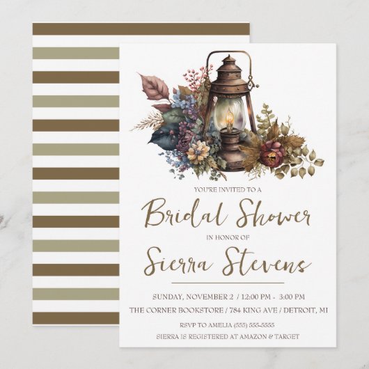 Antiek Lantaarn en Herfst Bouquet Vrijgezellenfees Kaart (Voorkant / Achterkant)