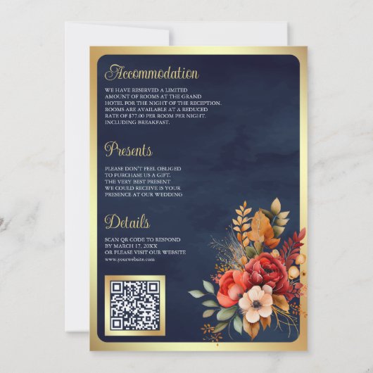 Antiek lantaarn rode bloemenmarine moslim bruiloft kaart (Achterkant)