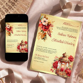 Antiek lantaarn rood bloemig  moslim bruiloft kaart