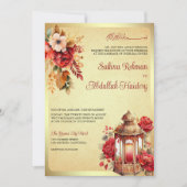 Antiek lantaarn rood bloemig  moslim bruiloft kaart (Voorkant)