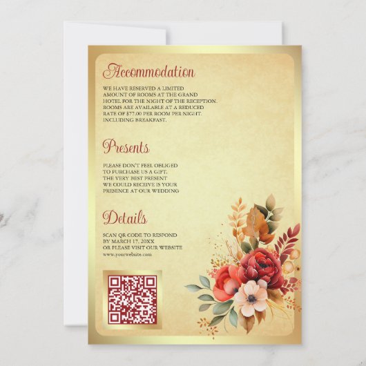 Antiek lantaarn rood bloemig  moslim bruiloft kaart (Achterkant)