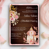 Antiek lantaarn roze bloemhout moslim bruiloft kaart