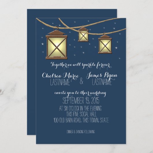 Antiek lantaarns en sterren bruiloft kaart (Voorkant / Achterkant)