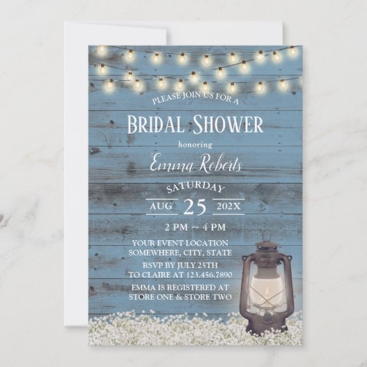 Antiek Lantern Rustic Dusty Blue Vrijgezellenfeest Kaart (Voorkant)