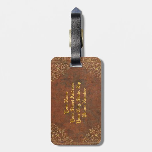 Antiek leder (aanpasbaar) bagagelabel (Achterkant verticaal)