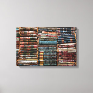 ANTIEK LEDER BOEKEN CANVAS AFDRUK