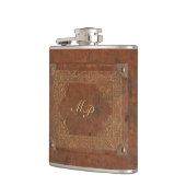 Antiek leder Kijk uit met Initialen Heupfles (Links)