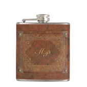 Antiek leder Kijk uit met Initialen Heupfles (Voorkant)