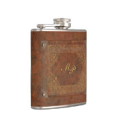 Antiek leder Kijk uit met Initialen Heupfles (Rechts)