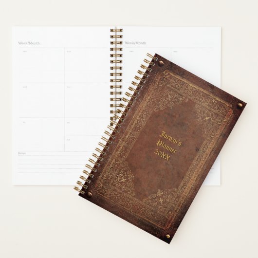 Antiek lederen blikvanger met jouw tekst planner (Display)