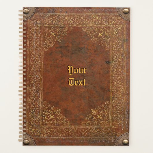 Antiek lederen blikvanger met jouw tekst planner (Voorkant)
