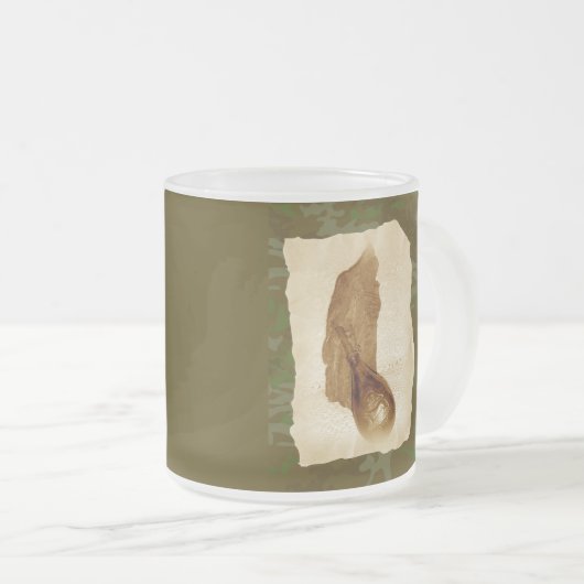 Antiek lederfles matglas koffiemok (Voorkant rechts)