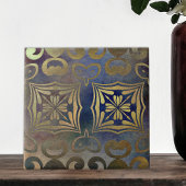 Antiek  legant koper en blauw mozaïek tegeltje