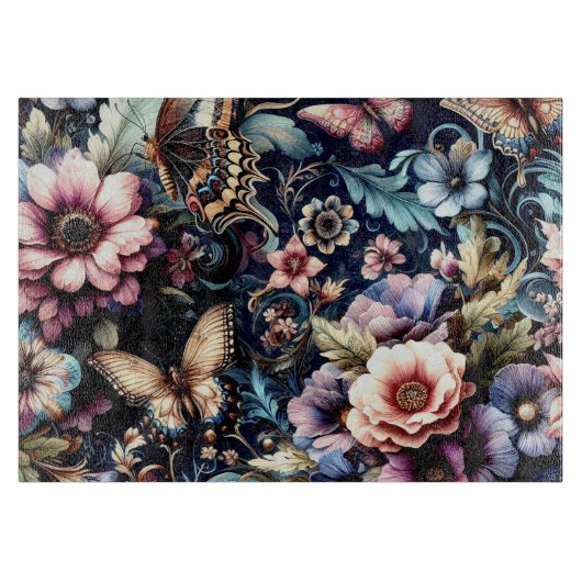 Antiek lentebloemen en vlinderglas snijplank (Voorkant)