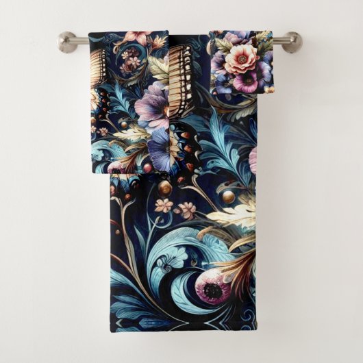 Antiek lentebloemen en vlinders bad handdoek (Insitu)