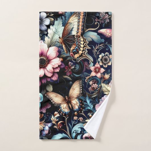 Antiek lentebloemen en vlinders bad handdoek (Handdoek)