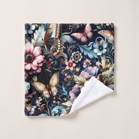 Antiek lentebloemen en vlinders bad handdoek (Wasdoekje)