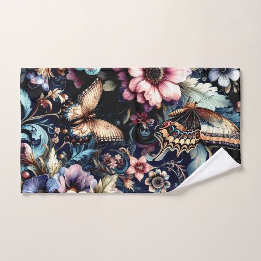 Antiek lentebloemen en vlinders bad handdoek (Handdoek)