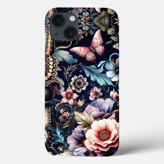 Antiek lentebloemen en vlinders Case-Mate iPhone case (Achterkant)